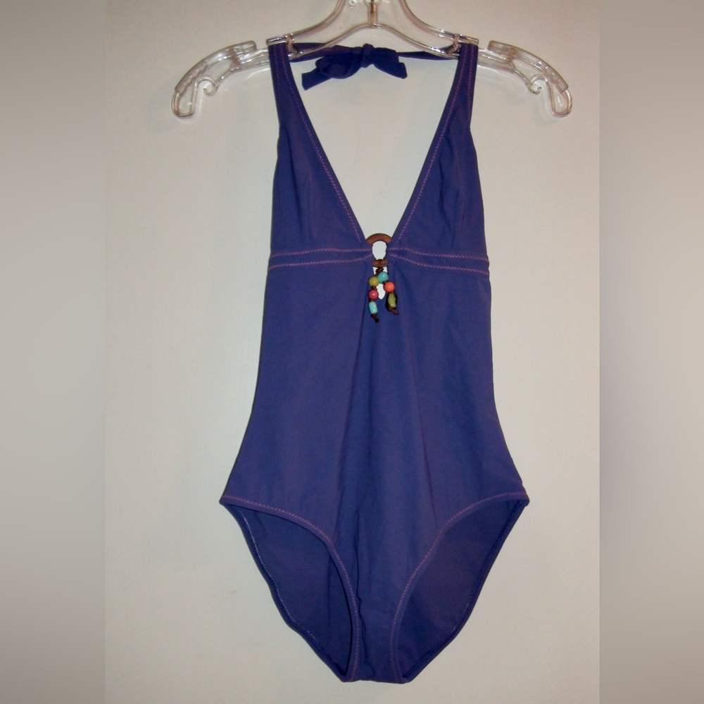 Letarte Plunge Beaded Halter One Piece